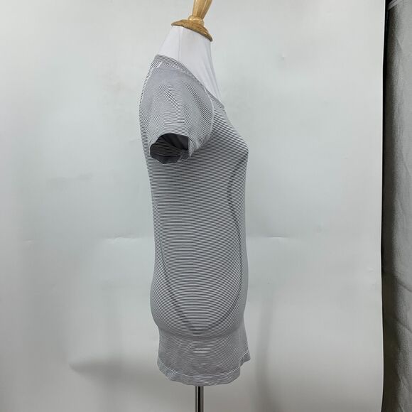 Lululemon Swiftly Tech Shirt Womens 6 White Black Striped Short Sleeve *READ - Picture 4 of 12